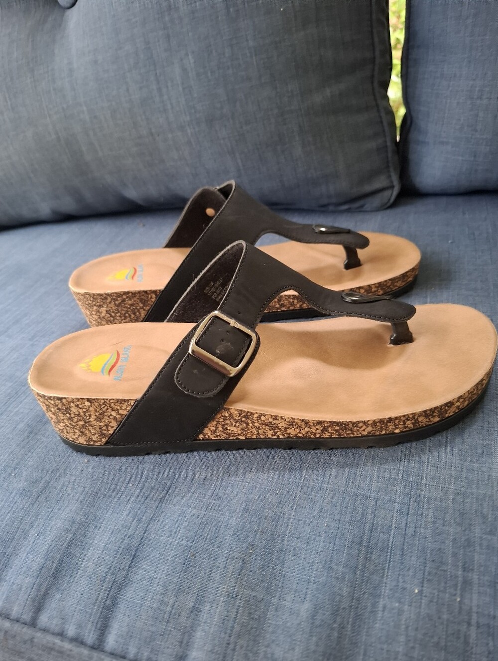 Aloha Island Selena T Strap Cork Sandal Size 11 Black